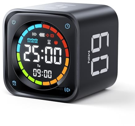 Ticktime TK3 Pomodoro Timer pour Étude, Travail, Tâches, TDAH, Cuisine | Pomodoro Timer, Flip 5/10/30/60 min Countdown, Custom Timer & Chrono, 3 Options Rappel, Écran Clair, 3 Alarmes Réglables