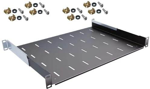 1 HE tiefen verstellbare Rackablage 35-51 cm tief in Schwarz RAL 9005, 19 483 mm Variabler Fachboden Trägereinschub Einlegeboden Rack Ablage Boden