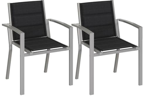 JUMMICO Gartenstuhl Stapelbar, Aluminium Gestell mit Komfortsitz aus Textilene, Niedrige Sitzhöhe mit Armlehnen für Balkon und Terrasse