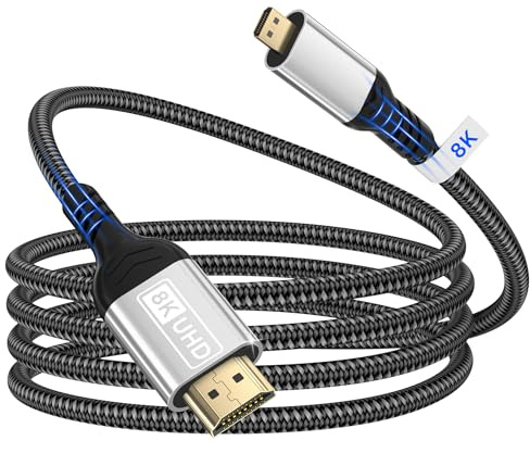 Micro HDMI a HDMI,2m Cavo 8K@60Hz 4K@120/240Hz cavo Micro HDMI 2.1,eARC,Dolby Atmos,HDR,velocità ultra elevata,HDCP,compatibile con Raspberry Pi5/4,Hero 7,fotocamera,DSLR,monitor,HDTV,laptop,PS5,G8,G9