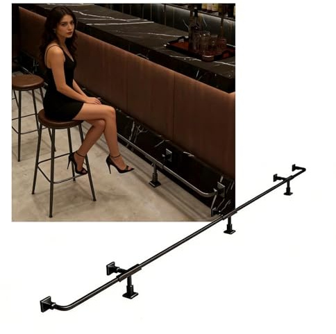 Kit De Riel Para Pies Barra Acero Inoxidable, Soporte Para Para Isla Cocina Con Soportes Para Pared Y Piso, Para Reposapiés(Black,1.4M/4.59FT)