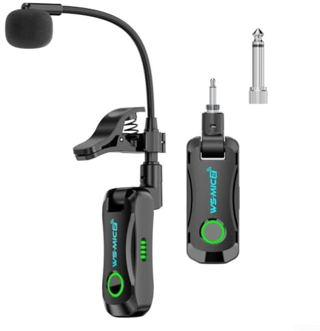 Sistema de micrófono inalámbrico para saxofón 48K 16bit audio digital baja latencia 12ms 40M rango batería de litio recargable 2 4GHz banda clip en para saxofón trompeta negro
