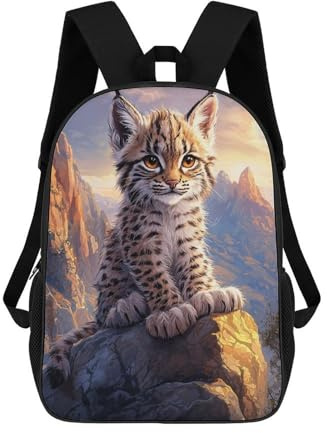 sinyumoney Lynx Kitten on Mountaintop Rucksack Schultasche Sekundarstufe Freizeit Reisetasche Für Schule/Arbeit/Reisen 17inch