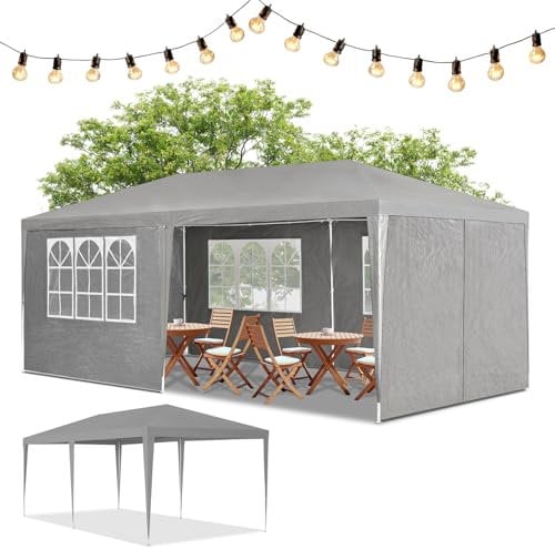 Juskys Tendone da giardino 3x6 m con 6 pareti laterali removibili e tetto - 18 m² - 12 picchetti e 6 corde - Tendone per feste giardino matrimonio gazebo da giardino - Grigio