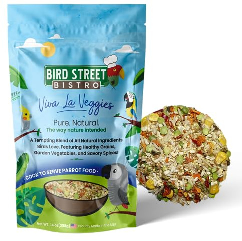 Bird Street Bistro Parrot Food - Parakeet & Cockatiel Food - Cooks in 3-15 min w/Natural Grains, Legumes, Non-GMO Fruits, Vegetables & Health-Oriented Spices