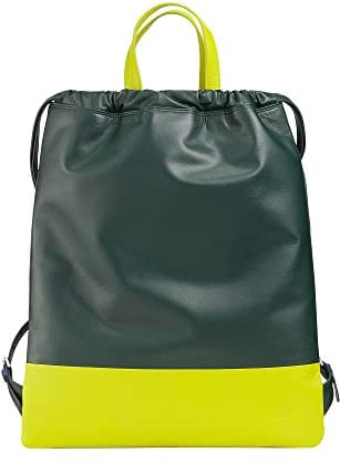 DUDU Beutel-Rucksack aus Leder für Damen Sportlich-moderner Look Beutel-Tasche mit Kordelzug und dünnen Tragegurten aus Leder Mangrove