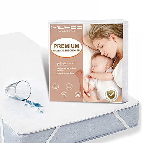 MUHOO Wasserdichter Matratzenschoner 180 x 200 cm Bio- Baumwolle und Bambusfaser Topperschutz Inkontinenz Matratzenauflage Anti-Allergisch für Doppelbett