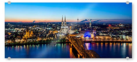 artboxONE Acrylglasbild 120x40 cm Städte Köln Panorama at Night - Bild Köln Hohenzollernbrücke Köln