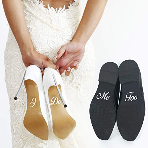P015 Schuhaufkleber Hochzeit Set Schuhsticker Aufschrift I Do und Me Too für Braut und Bräutigam, Aufkleber, Schuh Sticker (Gold)