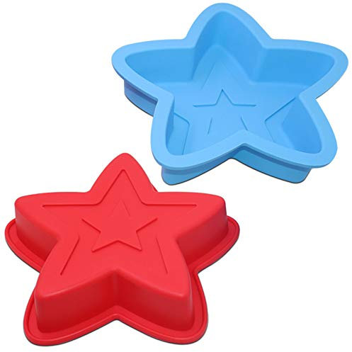 SourceTon 2 Packungen Star Shaped Backform, Silikon Kuchenform Backform für DIY Kuchen Dekorationswerkzeuge - Rot, Blau
