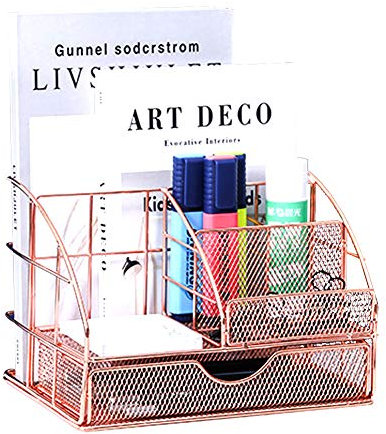 Plateau Trieur de Documents ee Bureau en Maille Organisateur Bureau D'organiser en Métal, étagère de Trieur pour Courrier, Magazine, Document, Livre et Plus Encore, 8.6x5.5x4.9 Pouce,Rose gold