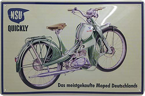 LUCKYLINDE geprägtes Blechschild passend für NSU Motorrad und Moped Fans, Deko Werkstatt, Garagen Oldtimer Schild 20 x 30 cm (Quickly)
