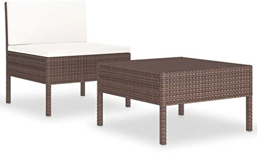 2-tlg. Garten-Lounge-Set mit Auflagen Poly Rattan Braun