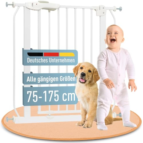 ib style Kaya Treppenschutzgitter für Babys 75-175 cm, ohne Bohren, Türschutzgitter, Hundeabsperrgitter, Treppensicherung für Kinder, Weiß (125-135 cm)