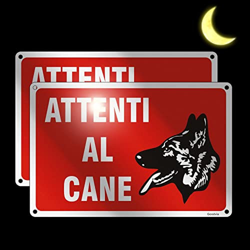 Goodvia Attenti al Cane Cartello Alluminio 20x30cm, Attenzione al Cane Cartelli in Metallo Riflettente, Targhetta Attenti al Cane Durevole, Impermeabili e Protezione UV Sono Adatti per Esterno