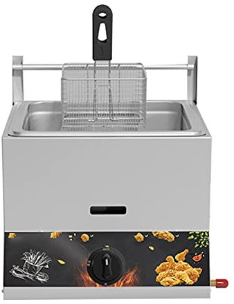 HOME UK Friteuse à gaz Friteuse Commerciale Friteuse Commerciale en Acier INOX ave Couvercle Anti-éclaboussures et églable en température pour Frire des Aliments Cuisiner