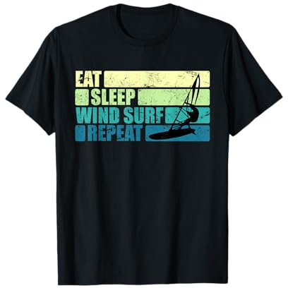 Windsurfing gift sayings and surfer gift ideas Vintage Windsurfer Geschenk Eat Sleep Windsurf Repeat T-Shirt für Unisex-Erwachsene, Schwarz, Klein, Kurzarm, Klassische Passform, Polyester 100%
