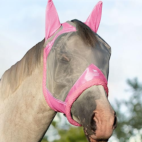 Harrison Howard CareMaster Midge-Proof Fleece Polsterung Pferde Fliegenmaske Halbes Gesicht Extra Wolle Schutz-Hell-Pink