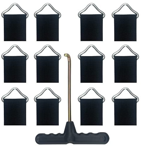 12 Stück Trampolin Dreieckschnalle Trampolinfedern Trampolinmatte Dreiecksringe V-Ring Schnalle Gurtband Trampolin Zubehör mit Trampolinwerkzeug Federzug T-Haken