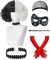 Perücke für Cruella Deville Frauen+Handschuhe+ Perückenkappe+Maske+Holder+Halskette Set, Kurz Schwarz Weiß Cosplay Perücken mit Pony für Karneval Halloween Cosplay Party Fancy Dress 024A