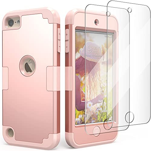 IDweel Schutzhülle für iPod Touch 7 mit 2 Displayschutzfolien, 3 in 1 Hard PC Case + Silikon Stoßfest Robuste Hartschale für 2019 iPod Touch 7./6./5. Generation, Roségold