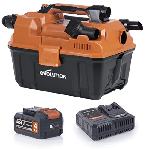 Evolution Power Tools R11VAC-Li Cordless Vacuum Cleaner Wet and Dry Vac, Portable and Lightweight, Ideal Dust Extractor for Saw Dust in Workshops, Woodworking, Battery & Charger Included