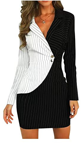 Dawwoti Farbblockanzug Kleid Hüften-eingewickelt Casual Classy Kleider Frauen Streifen Business Kleider