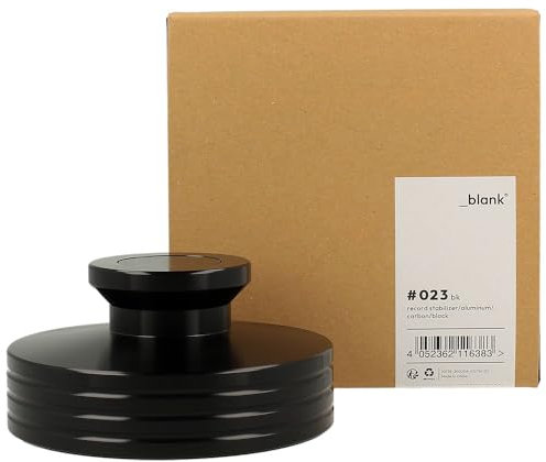 _blank #023bk | Stabilisator für Schallplattenspieler | Auflagefläche und Griffeinlage aus Kohlefaser | Plattengewicht PST335 | Aluminium | Carbon | schwarz | 335g Auflagegewicht