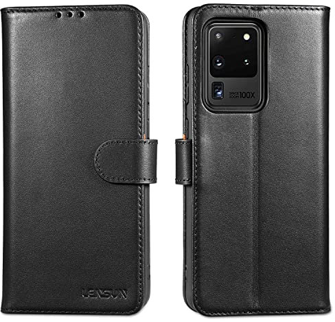Lensun Cover per Samsung Galaxy S20 Ultra, Custodia in Vera Pelle [Supporto Stand] Libro con Portafoglio Chiusura Magnetico Flip Custodie Cuoio per Telefono Galaxy S20 Ultra 5G – Nero