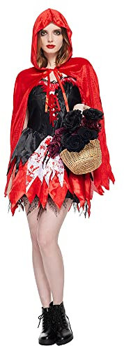 EraSpooky Costume de chaperon rouge maléfique pour femmes adultes pour Halloween, carnaval, vêtements de soirée à thème pour dames
