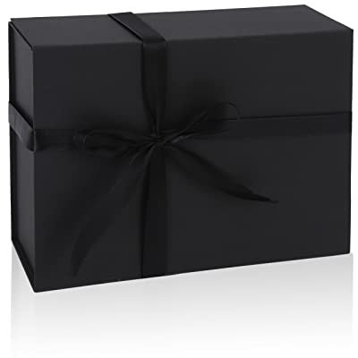 Geschenkbox mit Deckel,Luxus-Geschenkbox mit Schleife,Magnetische Geschenkbox,Große Geschenkboxen,Geschenkverpackung Dekorative Box,27x21x9cm Geschenkkarton für Partygeschenkverpackungen Black