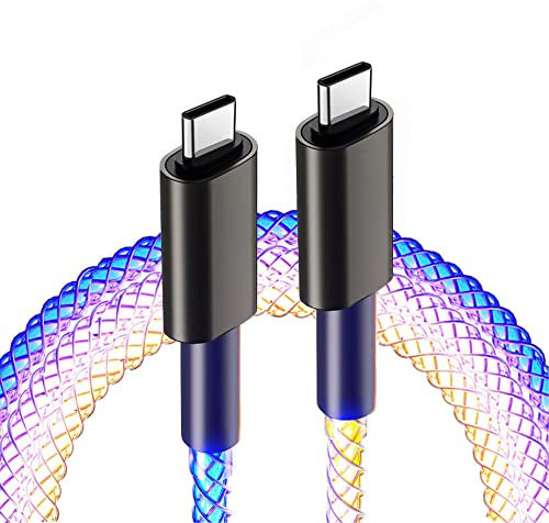 GELRHONR Tipo C con luz LED Que Fluye Cable de Carga, Carcasa de Aluminio de 3 pies y 66 W, Cable de Carga rápida, luz LED RGB, Cable USB C a Tipo C Gradual para i*Phone 15/15pro MAX S22 / S21 / S20