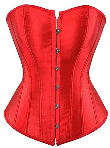 Jutrisujo Rot Korsett Damen Top Corset Corsage Vollbrust Bluse Gothic Satin Burlesque Vintage Frauen Red 7XL