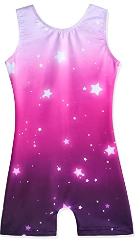 XiaoMoSha Kinder Gymnastik Trikot Kurzarm Farbverlauf Glitzer Mädchen Ballettanzug Mädchen Akrobatik Gymnastikanzug, Weinrot, für 4-5 Jahre