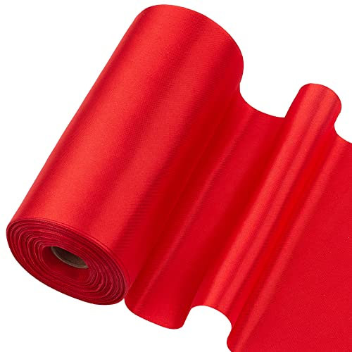 GORGECRAFT 27 Yards X 6 Zoll Breites Doppelseitiges Satinband Auf Rolle Roter Fester Stoff Großes Band Zum Verpacken Eröffnung Stuhlschärpe Blumenstrauß Schleifenherstellung