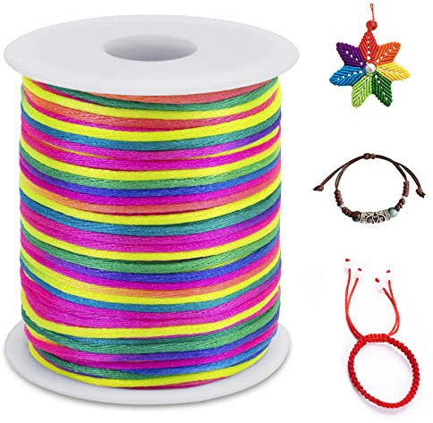 LEREATI Nylonschnur 2mm x 100m Nylonfaden Nylon Perlenschnur Satinkordel, Makramee Schnur Nylonschnur für Armbänder Perlen Auffädeln Halskette Schmuckherstellung DIY Handwerk (Farbe)