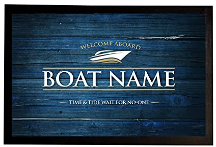 Artylicious Personalised Boat Mat - Blue speed boat, yacht Boat, door mat 60 x 40cm B560