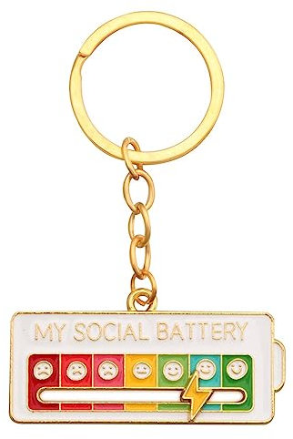 Monivi Social Battery Pins - My Social Battery Ansteckbroschen, Stimmungsbroschen & Schlüsselanhänger Zinklegierung für 7 Tage in der Woche (My Social Battery Keyring - White)