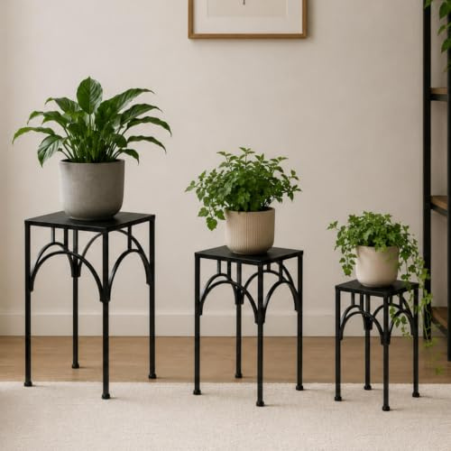 DanDiBo Blumenständer Metall Schwarz Eckig 96449 3er Set Pflanzenständer Blumenhocker Beistelltisch Blumensäule Modern Pflanzenhocker