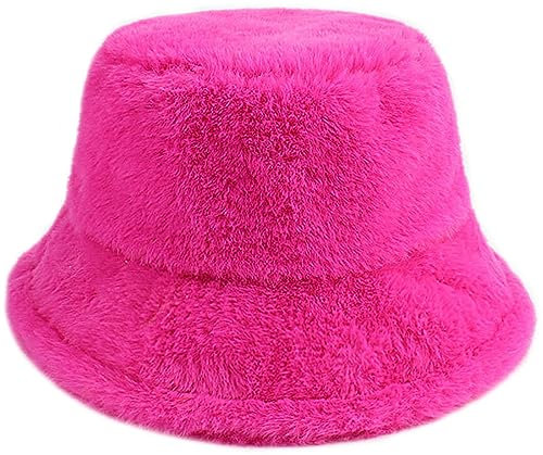 Malaxlx Damen Rose Plüsch Fischerhut Wintermütze Flauschige Bucket Hat Warme Anglerhut