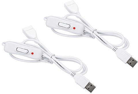 PATIKIL USB Verlängerungskabel mit EIN/AUS Schalter 2 Pack Buchsen an Stecker Verlängerung Leistung Schnüre Adapter mit LED Anzeige für Lüfter LED Leisten Weiß