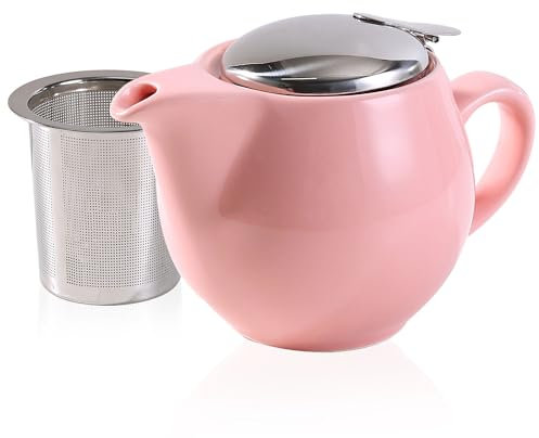 Auxmeware - Small Ceramic Teapot With Stainless Steel Infuser, Heat Resistant, Perfect Tea Maker, Pink Teapot 350ml/12.0oz