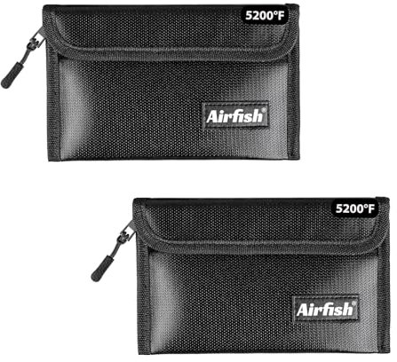 Airfish 2 Stück Feuerfeste Geldtasche, 12,7 x 20,3 cm, feuerfeste Geldbörse, wasserdichte Geldtasche mit Reißverschluss, kleine feuerfeste Geldtasche für Wertsachen