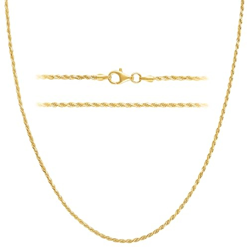 KISPER Gold Rope Chain Necklace for Women Men Plated 925 Sterling Silver | Made in Italy, diamond-cut braided, 1.5mm, 16-30 inches, anti-tarnish, hypoallergenic, lobster clasp