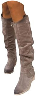 EGSDMNVSQ Stivali al Ginocchio Donna Stivali Lunghi in Pelle Scamosciata Caldi Stivali da Cowboy al Ginocchio Stivali Invernali con Cerniera Stivali con Tacco Largo e Stivali Western con Tacco Basso