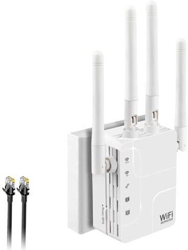 AC1200 Répéteur WiFi Amplificateur WLAN, Dualband 5GHz & 2.4GHz, Wireless Signal WiFi Range Extender avec WPS, Access Point, 2 Ports LAN, 360° Full Coverage, Compatible with All Wireless LAN Devices