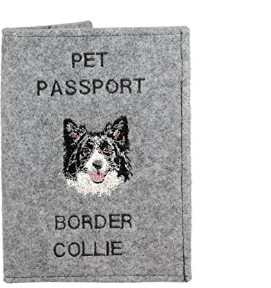 Art-Dog Hundepasshülle - Handgefertigte Filzhülle mit gesticktem Muster - Tierärztliche Reisepasshülle für Hunde - 17x12,5cm - Border Collie