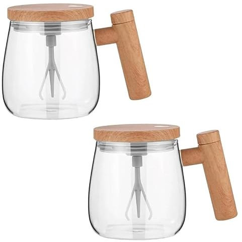 Taza con Agitación Automática con Tapa, con Asa, Vasos Mezcladores Eléctricos De 400 Ml, Vasos De Vidrio con Agitación Automática De Alta Velocidad De 7000 RPM para Leche De Café