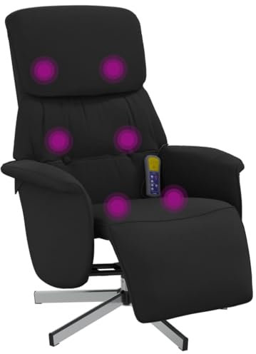 vidaXL Massagesessel, Sessel Verstellbare Rückenlehne Fußteil, Drehbar Fernsehsessel Relaxsessel mit Vibrationsfunktion, Liegesessel Polstersessel Ruhesessel, Schwarz Stoff