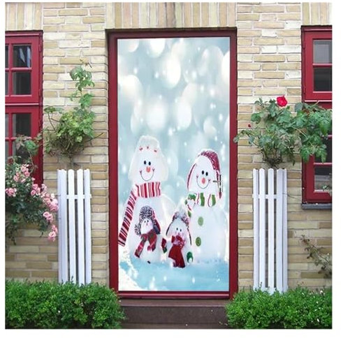 Türaufkleber Türtapete Türbilder Türposter Weihnachten Schneemann Tür Aufkleber Weihnachten Tapete Für Schlafzimmer Wohnzimmer Dekor Frohes Neues Jahr Selbstklebende Wandbild PVC(M,90x200cm)